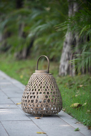 English Elm 16.9x16.9x17.7" Fir Wood Woven Lattice Candle Lantern Tapered Frame Porch Accent W2078P495660