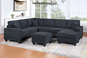 English Elm Contemporary Chenille U-shape Sectional with Usb Charging Chaise and Ottoman Included Black,Slate B011S02189