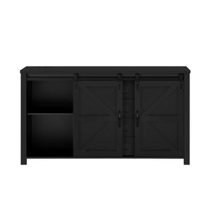 English Elm U-style Farmhouse Sideboard Barn Door Buffet with Drawers Built-in Outlet Dining Black N711P347377B