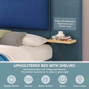 English Elm Christopher Knight Home® - Queen Plush Leather Upholstered Bed Frame with Wingback Headboard, Wavy Footboard, Quiet Support Blue 50.63 L x 18.88 W x 8.25 H N761S0000023C