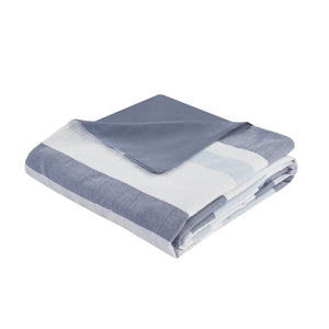 English Elm King/Cal King Allegany 3 Piece Jacquard Duvet Cover Set – Striped Blue Gray Cream, Antimicrobial, Machine Washable, Button Closure B03597366