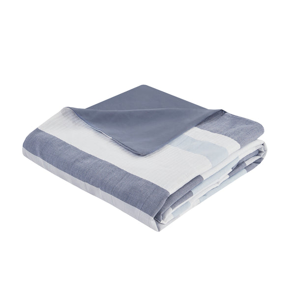 English Elm King/Cal King Allegany 3 Piece Jacquard Duvet Cover Set – Striped Blue Gray Cream, Antimicrobial, Machine Washable, Button Closure B03597366