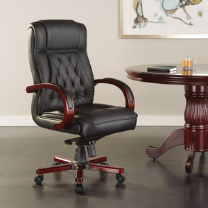 OSP Home Furnishings Leather Executive High Back Chair with Top Grain Upholstery Lumbar Support and Tilt Control TWN300L-3