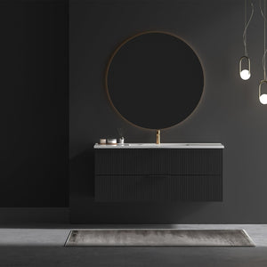 English Elm 48 Inch Floating Bathroom Vanity Fluted Matte Black with Ceramic Sink and Soft Close Drawers W3520S00040