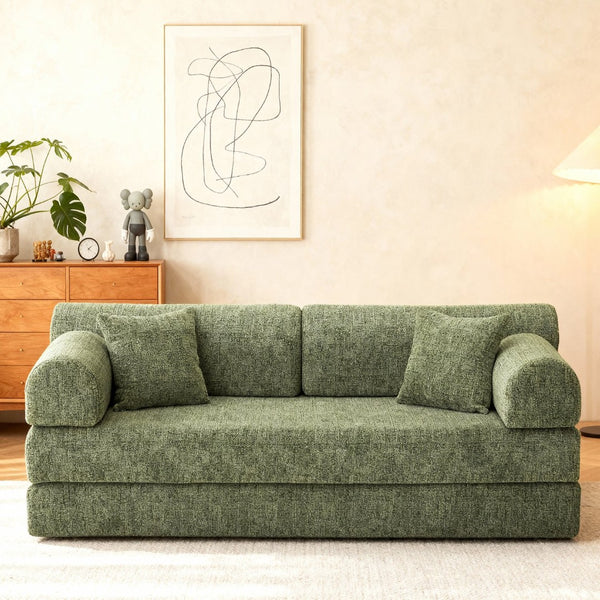 English Elm Convertible Bouclé Floor Sofa Bed Loveseat Daybed for Studio Living Room Green W5532P458419