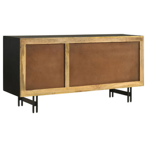 English Elm Madrid Rustic Natural & Black 3-Door Accent Cabinet with Textured Wood Doors, Adjustable Shelves, Iron Knobs (64"W) B062P358339