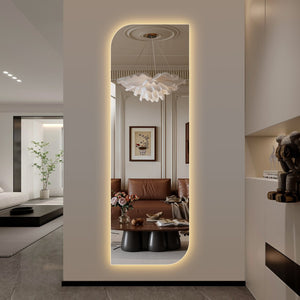 English Elm 65" Arch Full Length Wall Mirror with Dimmable Led Lighting for Bedroom or Entryway W2709P435572