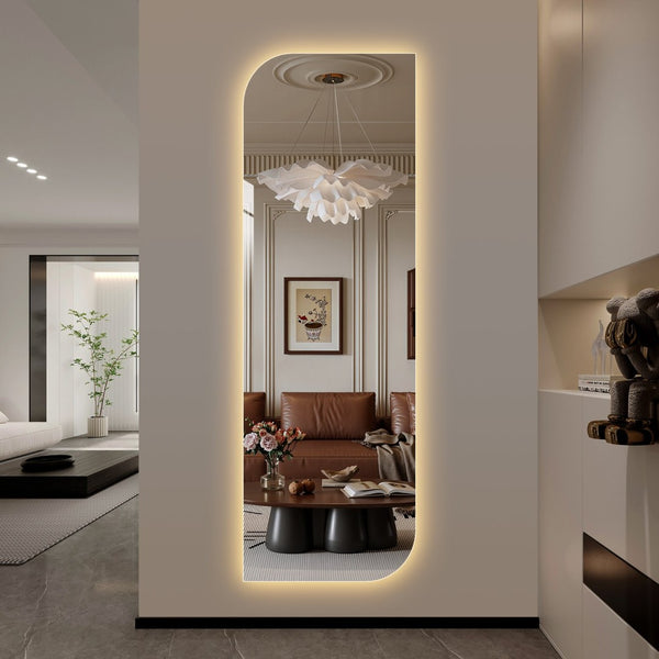 English Elm 65" Arch Full Length Wall Mirror with Dimmable Led Lighting for Bedroom or Entryway W2709P435572