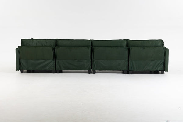 English Elm Modern Chenille Sectional Sofa Modular Sleeper with Ottoman Chaise and Waist Pillows Antique Green W2530S00022