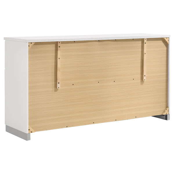 English Elm August Glossy White 6-Piece Bedroom Set - Modern Panel Bed With Led Lights, Chrome Accents & Storage B062S00964
