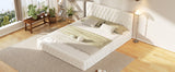 English Elm Queen Size Upholstered Bed With Tufted Headboard, Modern Velvet Platform Bed , No Box Spring Required, White