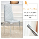 English Elm 4-Piece Set Of Checkered Armless High Back Dining Chairs, Office Chairs. Suitable For Restaurants, Living Rooms, Kitchens, and Offices. Light Gray Chairs and Electroplated Metal Legs 0924