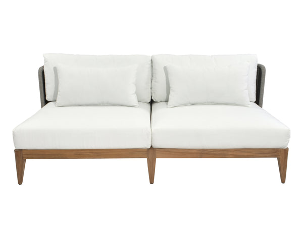 Sunpan Ibiza 2 Seater Sofa - Modern Outdoor Lounge with Durable Teak Frame, Eco-Friendly Fabric & Comfort Natural / Stinson White