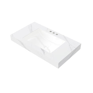 English Elm 36" Muri Sintered Stone Vanity Top Undermount Ceramic Basin Carrara Marble Look W2615P445750