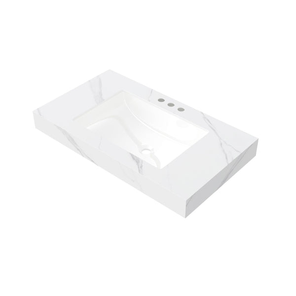English Elm 36" Muri Sintered Stone Vanity Top Undermount Ceramic Basin Carrara Marble Look W2615P445750