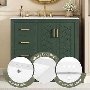 English Elm 36'' Bathroom Vanity with Ceramic Sink Combo, Solid Wood Frame, Soft-Close Drawers and Stylish Retro Groove Design Green N710P291684F