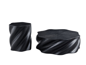 English Elm 35" Sculptural Petal Coffee Table Matte Black Fiberglass Fluted Base Living Room W2664P462014