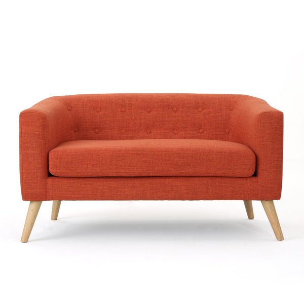 English Elm Mid-century Modern Loveseat Button-tufted Linen Fabric Sofa for Compact Living Spaces N771P407433C