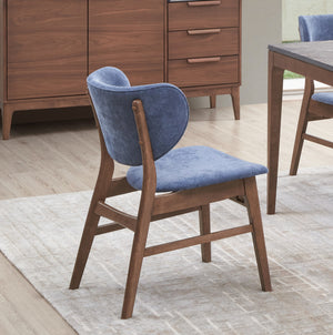English Elm Mid-Century Upholstered Dining Side Chairs Set of 2 with Curved Backrest Foam Padding Sleek Appeal Blue,Walnut 27 L x 39.5 W x 9.5 H B2741P345225