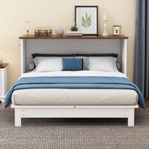 English Elm Solid Pine Murphy Bed Chest with Built-In Charging Station, Large Storage Drawer, Space-Saving Design White+Walnut 59.06 L x 24.8 W x 5.31 H BS701P176340K