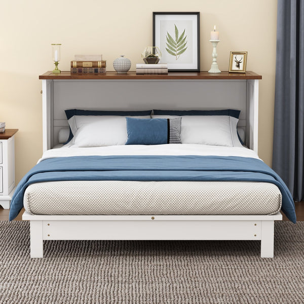 English Elm Solid Pine Murphy Bed Chest with Built-In Charging Station, Large Storage Drawer, Space-Saving Design White+Walnut 59.06 L x 24.8 W x 5.31 H BS701P176340K