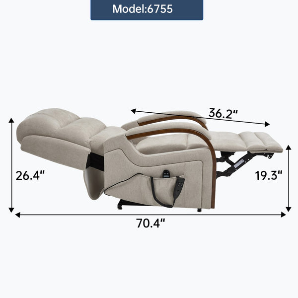 English Elm Power Lift Recliner Chair Chenille Upholstery Dual Motor Heat Massage Solid Wood Arms Beige W1803S00077
