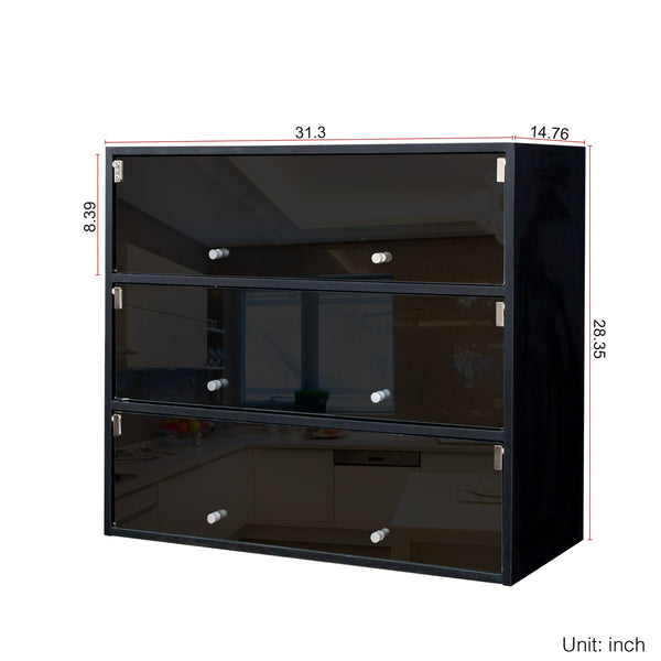English Elm Black Glass Door Shoe Box Display Cabinet with RGB LED Lighting, Stackable Dustproof Showcase W331P235039