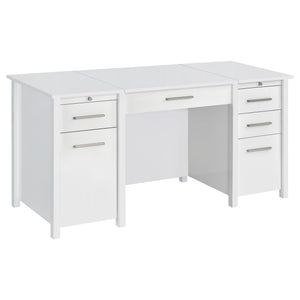 English Elm Rayna White High Gloss Lift-Top 60" Office Desk with 4 Easy-Glide Drawers & Brushed Zinc Hardware B062P351422