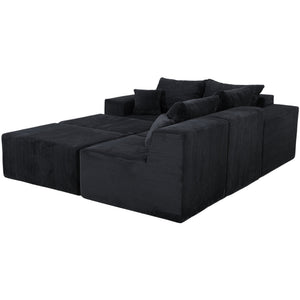 English Elm 6-Piece Modular U-Shaped Sectional Sofa with Chaise Convertible Corduroy Comfort and Secure Base Black W3163S00040