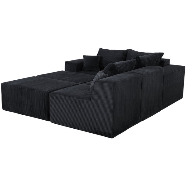 English Elm 6-Piece Modular U-Shaped Sectional Sofa with Chaise Convertible Corduroy Comfort and Secure Base Black W3163S00040