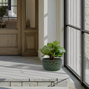 English Elm 3 Pieces Ceramic Flowerpot Set - Handcrafted Antique Green Planters For Indoor & Outdoor Decor W3273P321525