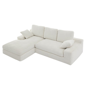 English Elm White corduroy compressed sofa with 3 back cushions & 2 throw pillows—soft, lightweight, durable comfort W3612S00015