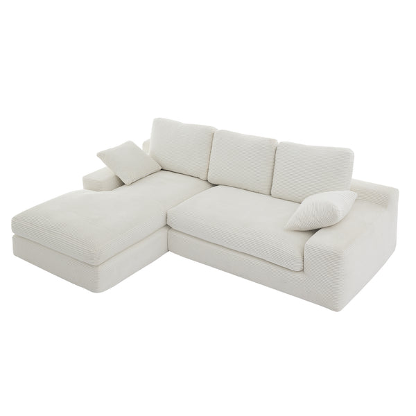 English Elm White corduroy compressed sofa with 3 back cushions & 2 throw pillows—soft, lightweight, durable comfort W3612S00015