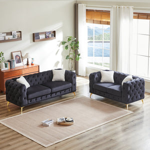 English Elm Fx Modern Velvet Sofa Combo - 3-Seater & 2-Seater Set With Metal Legs & 4 Plush Cushions For Comfort W1926S00076