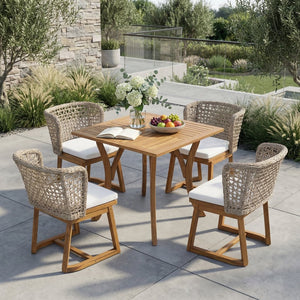 English Elm 5-piece Acacia Wood Outdoor Dining Set with Wicker Back Chairs Teak Patio Garden N773OD00138B