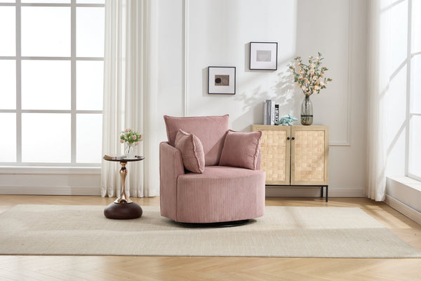 English Elm swivel Barrel Accent Chair with Solid Wood Frame & Metal Base, 350 lb Capacity, Sleek Curved Backrest Elegance Pink W2120P293678