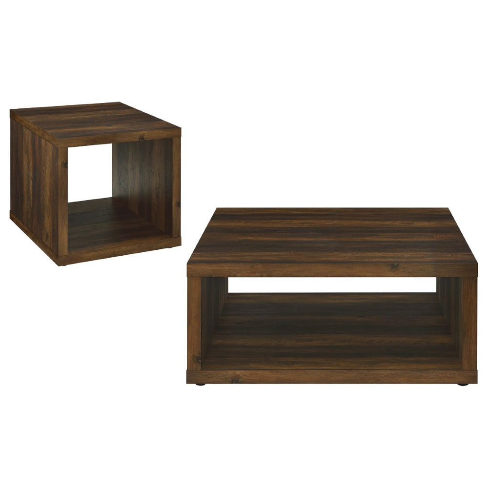 English Elm Hermosa Rustic Open Shelf Coffee and End Table Set for Farmhouse Living Rooms Dark Brown B062S01525