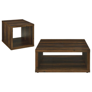 English Elm Hermosa Rustic Open Shelf Coffee and End Table Set for Farmhouse Living Rooms Dark Brown B062S01525