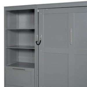 English Elm Queen Murphy Wall Bed with Wardrobe Drawers and Shelves for Studio or Guest Room Gray LP000865AAE-1