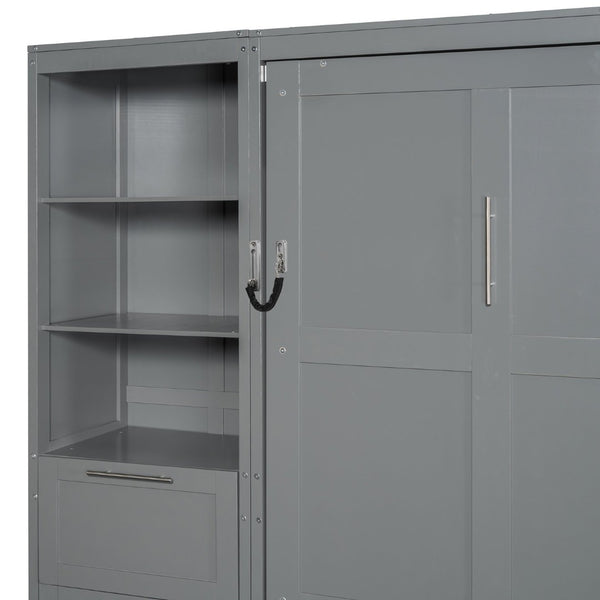 English Elm Queen Murphy Wall Bed with Wardrobe Drawers and Shelves for Studio or Guest Room Gray LP000865AAE-1