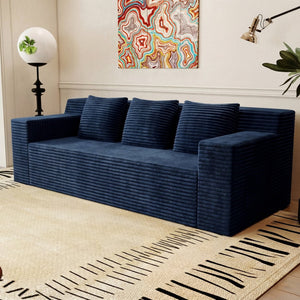English Elm 71" Corduroy Tufted Loveseat with Deep Seat and Curved Back for Compact Living Spaces Aged Blue W5571P440911