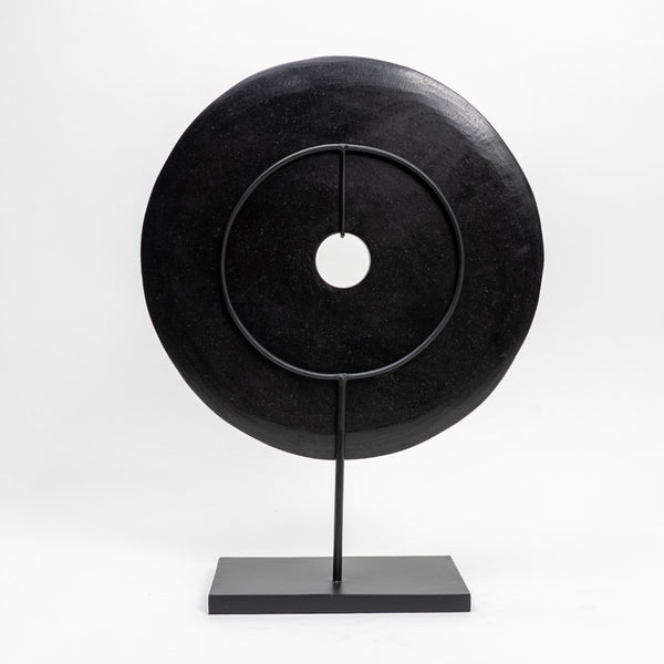 Lilys 12" Atrani Black Marble Disk With Stand .. 8534B-M