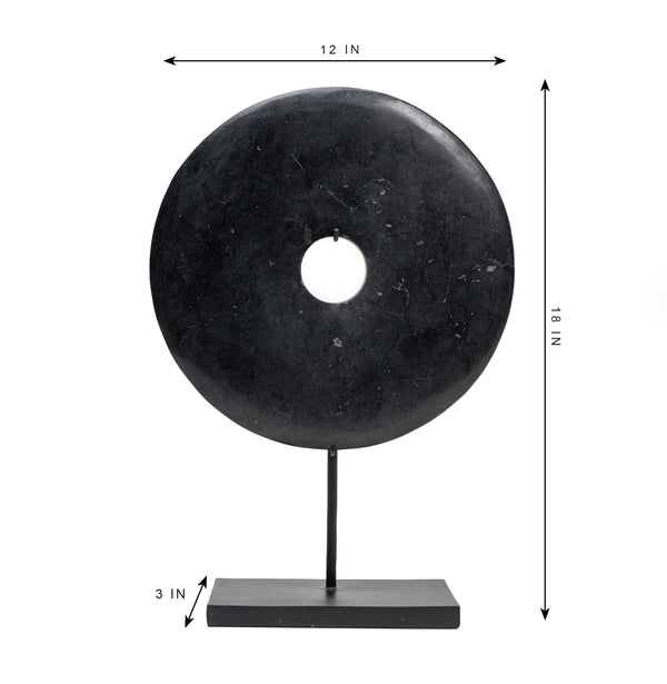 Lilys 12" Atrani Black Marble Disk With Stand .. 8534B-M