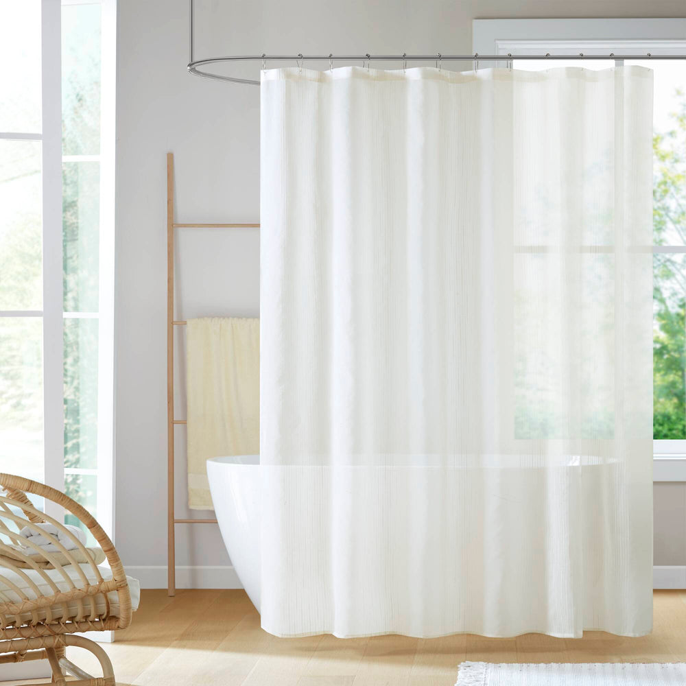 JLA Home Madison Park - Sheer Shower Curtain | Light-Filtering Striped Polyester for Modern Bathrooms, Machine-Washable 72x72 Ivory MP70-8810