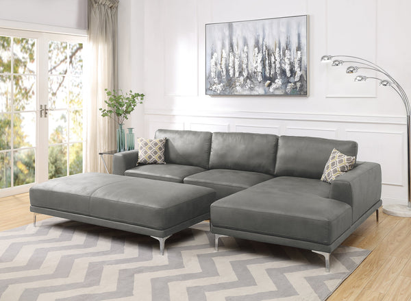 English Elm Left Facing Sofa Antique Grey Breathable Leatherette Sectional with Wide Chaise, Metal Legs, Modern Comfort pillows included B011S01065