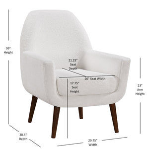 English Elm Prince Mid-Century Boucle Arm Chair White — Vintage Italian-Inspired Curved Accent Seat with Solid Wood Legs, Foam-Coil Comfort (31x31x29) B050P229961