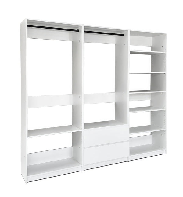 English Elm Prosper Freestanding White Walk-In Wood Closet System – Durable Melamine Oak Finish, Ample Modular Storage B040S00141