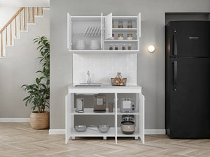 English Elm Fm Furniture Napoleon White Kitchen Set with Dishwasher Bay and Upper Cabinet Storage B128S00257