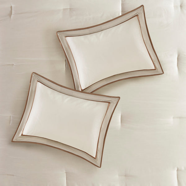 English Elm 7 Piece Comforter Set - Elegant Taupe And Brown California King Ensemble With Decorative Pillows B03597134