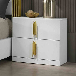 English Elm Contemporary White Two-drawer Nightstand with Gold Legs and Dovetail Joinery B2741P435316